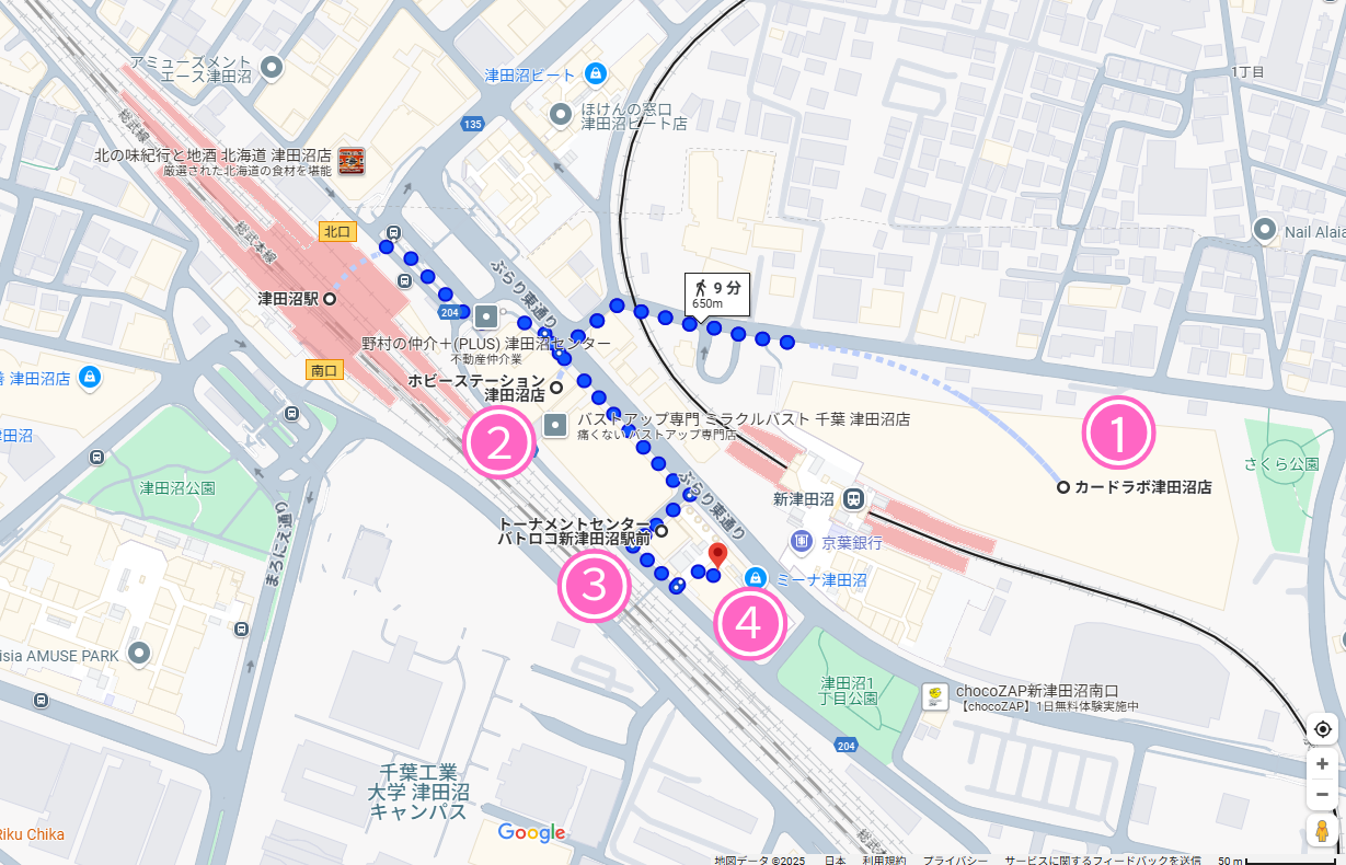 津田沼駅カードショップ巡りモデルルート